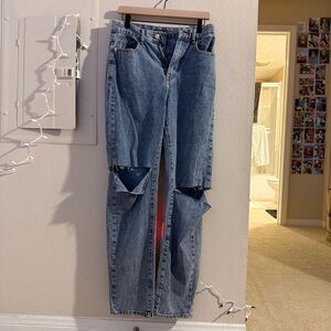 Nasty Gal High Rise Distressed Blue Jeans